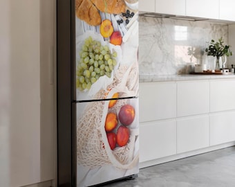 Summer Flavors On The Table Refrigerator Wrap, Green Fridge Sticker, Kitchen Decor, Fridge Decor