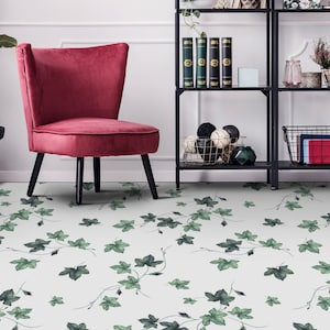 Greenish Ivy Garden Pattern Floor Protector, Green Kitchen Makeover, White Flooring Decor, Bunch Bedroom Decor, Linoleum In Roll