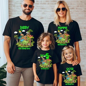 Camiseta personalizada de aniversário de dinossauro: camiseta combinando com a família T-Rex