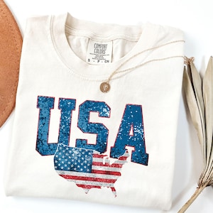 Comfort Colors® USA Shirt, Amerikanische Flagge Shirt, 4. Juli Shirt, USA Shirt, Retro 4.Juli Shirt, Amerika Shirt, USA Karte Shirt