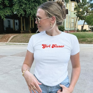 Lesbian Pride Y2K Baby Tee, Girl Kisser Baby Tee, LGBTQIA+ Feminist Sapphic Pride Party Y2K Baby Tee, Lesbian Pride Gift for Her