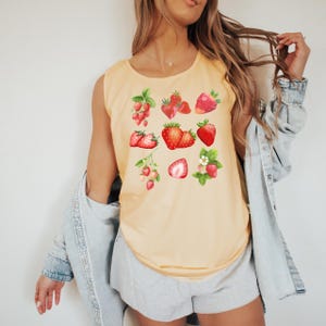 Süßes Erdbeer-Tanktop, Sommer-Erdbeer-Tanktop, Cottagecore-Beeren-Tanktop, Erdbeerästhetik, Botanischer Garten-Tanktop