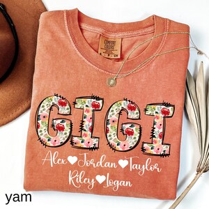 Comfort Colors®Personalized Gigi Shirt with Grandkids Names, Floral Gigi T-Shirt, Grandma Gifts, Custom Kids Names Grandma Shirt