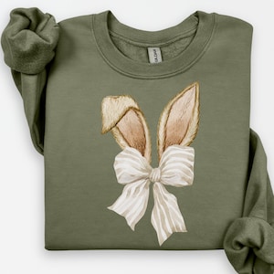 Coquette Bow Bunny Ears Shirt, Cute Bunny Sweatshirt, Rabbit Tee, Happy Easter Day Gift, Coquette Easter, Cute Easter Shirt