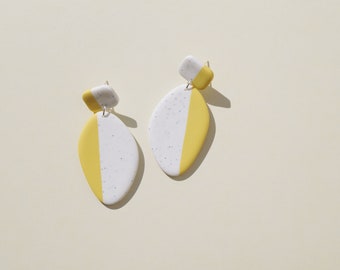 Earrings / organic shape / statement jewelry / yellow and white granite / lightweight / handmade from polymer clay / special gift for her