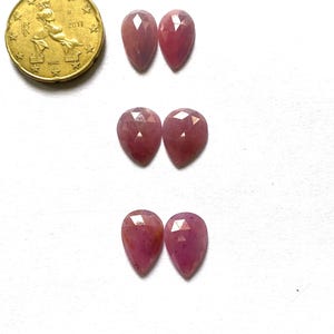 Fatias de rubi rosa natural cortadas – 3 pares de gemas soltas facetadas de rubi rosa liso