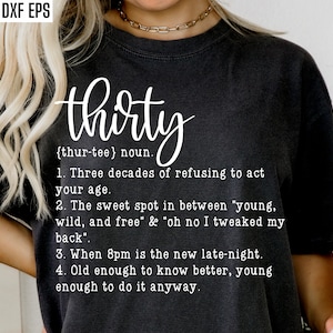 30e verjaardag Shirt Svgs, vuile dertig Svgs, dertigste B-day Pngs, verjaardag T-shirt ontwerpen, verrassingsfeestje, gelukkige verjaardag 30 jaar cadeau
