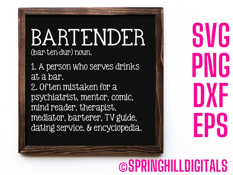 Bartender Svg Definition Cut File Bar Sign Svg Funny Job Etsy