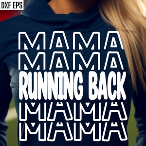 May include: White text on a navy blue sweatshirt that reads "Mama Mama Running Back Mama Mama".