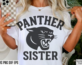 Panther Sister PNG, Svg mascotte de panthère, Svg football universitaire, Svg jour de match, Sport du lycée, Petite soeur, Design de tshirt Panthers