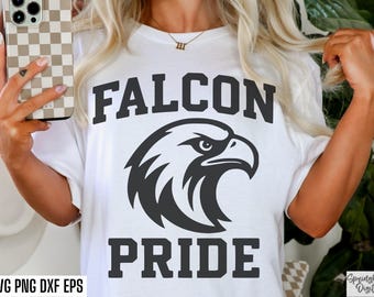 Falcon Pride Svg, T-shirt png, mascotte du lycée, famille universitaire, Svg, équipe sportive png, fichier coupe Cheer, football maman Svg, Go Falcons