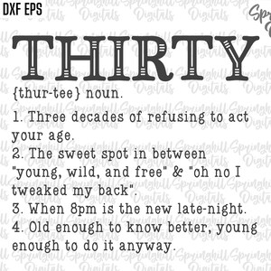 Thirty Definition Svg, 30th Birthday Cut Files, Thirtieth B-day Party Pngs, Projekt koszulki urodzinowej, Milestone Birthday Party, Niespodzianka