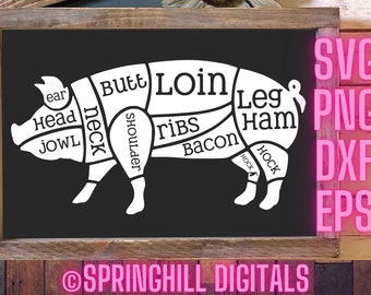 Cortes de cerdo SVG / Diagrama de carnicero / Asado de cerdo SVG / Letrero de carnicero SVG / Archivos de corte para letreros de madera / Cortes de carne SVG / Arte de calcomanías de pared / SVG de negocios
