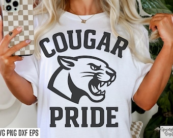 Svg de fierté de couguar, png mascotte de couguar, Cheer Squad, fichiers coupés cougar, maman du lycée, conception de t-shirt d'équipe, Svgs de tshirt de football, université