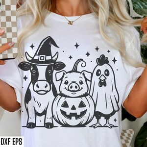 Halloween Farm Animals, Halloween T-shirt Svgs, Barn Animal Pngs, Pig Pumpkin Svg, Cow Witch Hat, Chicken Ghost, Rooster Cut Files, Costumes