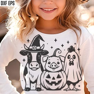 Halloween Farm Animals, Halloween T-shirt Svgs, Barn Animal Pngs, Pig Pumpkin Svg, Cow Witch Hat, Chicken Ghost, Rooster Cut Files, Costumes