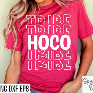 Puede incluir: Una camiseta rosa con texto blanco que dice "T-Shirt Tribe Hoco Tribe".