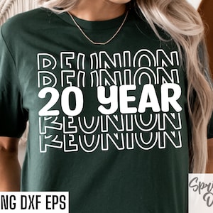 SVGS de reunião de 20 anos | Reunião de turma do ensino médio | Arquivos de corte da reunião de vinte anos | T-shirt da reunião de classe de <br> Entrega Rápida? Marco histórico camisetas de <br> Entrega Rápida? Desenhos de camisas