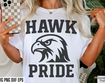 Svg Hawk Pride, Svg mascotte Hawk, football universitaire, images png le jour du match, sport du secondaire, fichier coupe maman Hawk, conception de tshirt Hawks, Hawk Cheer