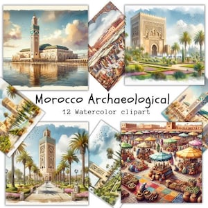 Esthétique marocaine aquarelle archéologique Clipart, clipart png Bundle, art numérique islamique