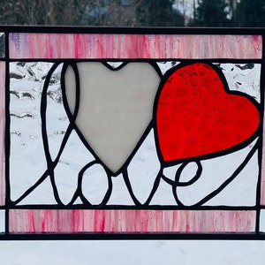 Two Hearts Stained Glass Panel
