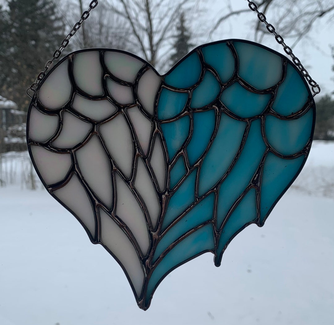 Angel Wings Heart Stained Glass Panel Etsy