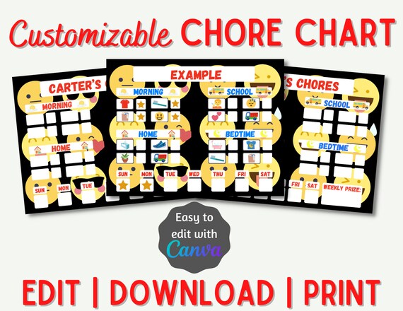 Emoji Chore Tracker for Kids Customizable Printable Picture - Etsy