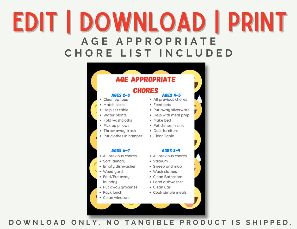 Emoji Chore Tracker for Kids Customizable Printable Picture - Etsy