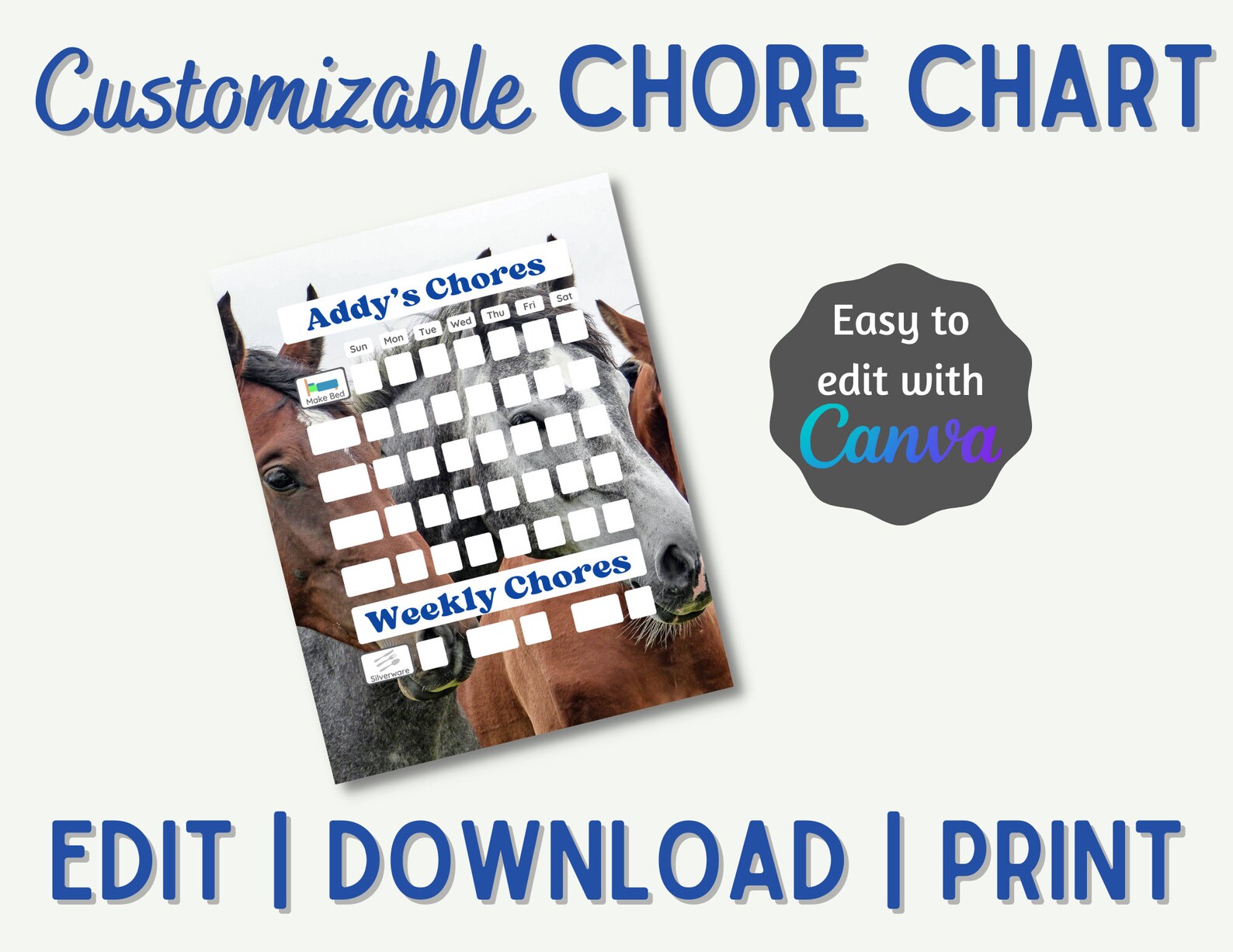Horse Chore Tracker for Kids Customizable Printable Picture Etsy