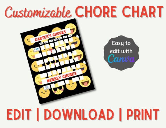 Emoji Chore Tracker for Kids Customizable Printable Picture - Etsy ...