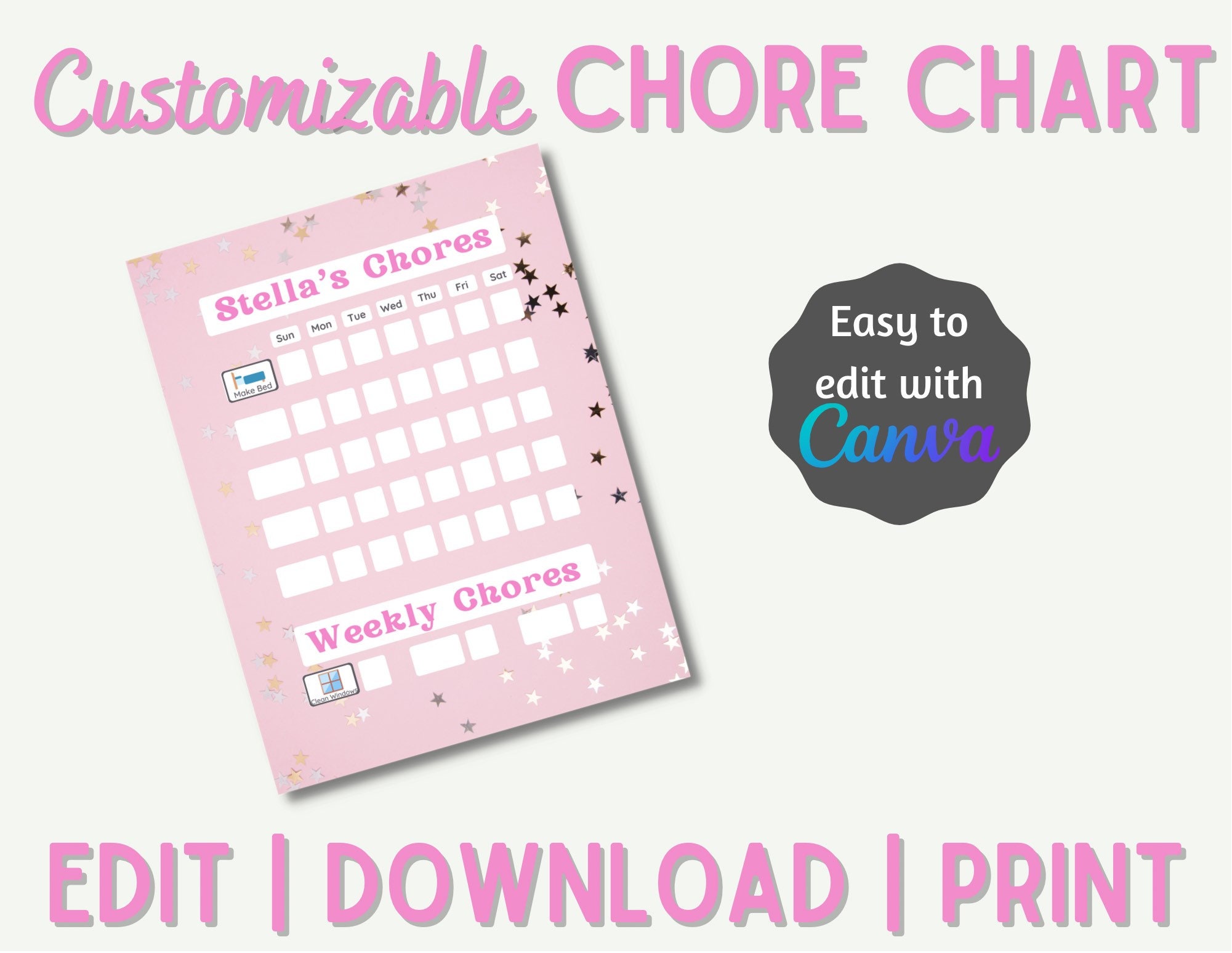 Gold Star Chore Chart for Kids Customizable Printable - Etsy Australia