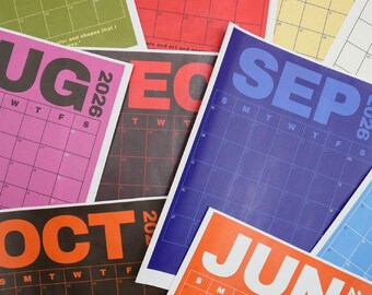 Retro kalender 2026 | Vintage geïnspireerde gewaagde grafische maandplanner (digitale download)