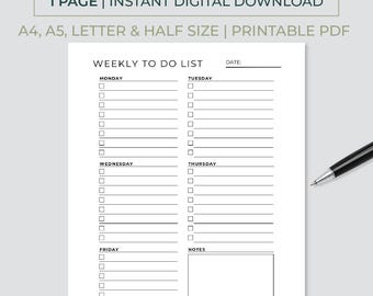 Minimale wekelijkse takenlijst afdrukbaar: student/leraarplanner (digitale download)
