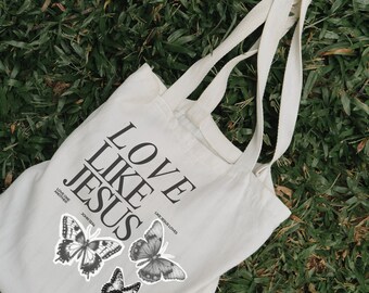 Christian Tote Bible Bag Gift for Christian Friends Baptism Gift Scripture Bag Trendy Jesus Loves You Tote Bag FREE SHIPPING