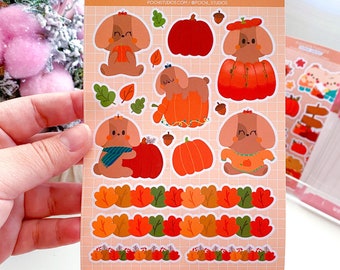 Kawaii Puppy Autumn Stickers | Matte Vinyl Planner Stickers| Fall Stationery Sticker Sheet