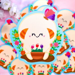 Adesivi fustellati opachi impermeabili di lusso con fiori primaverili colorati e carini, a forma di fungo, per custodie per laptop, bottiglie d'acqua, telefono e tablet.