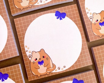 Cute Chubby Cat Sticky Notes | Kawaii Plaid Memo Pads