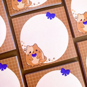 Cute Chubby Cat Brown Plaid Sticky Notes | Cute Memo Pads | Kawaii Office, School, Home Stationery | Back to School Supplies | Sticky Pads