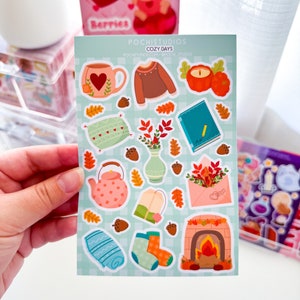 Cozy days Hygge Autumn Lover Aesthetic Matte Vinyl Sticker Sheet | Fall Cottagecore vibes Deco Sticker for Bujo, Planner, Scrapbook gift