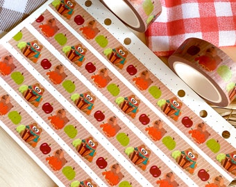Fall Pumpkin & Apples Pochi Bear Washi Tape: Autumn Bujo Decor