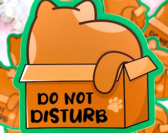 Do Not Disturb Cat Vinyl Sticker: Chubby Brown Kitty Meme