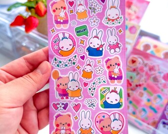 Kawaii Bunny & Bear Holographic Sticker Sheet | Deco Planner