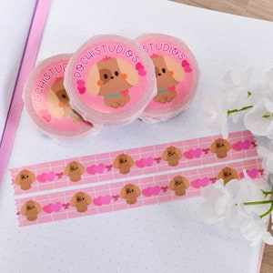 Pink Bows Girly Nina Washi Tape | Cute Pink Bow Puppy | Kawaii Stationery | Planner/Bujo Supplies | Decorative Tape | Pink Grid Washi Tape