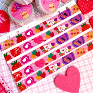 Colorful Kawaii Valentine Washi Tape | Decorative Tape for Journals & Planners | Cute Stationery Supplies | Pink Washi Stationery Tape