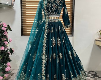 Blue Embroidery Seque Work Lehenga Choli for Women/girls  | Premium Bollywood Collection  | Indian wedding Party Wear outfit | FREE SHIPPING