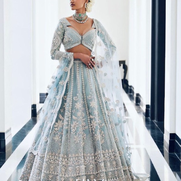 Indiase speciale ontwerper Georgette Wedding Lehenga Choli voor zachte zijde met zwaar sequentiewerk, Indiase bruids Lehenga Choli voor VK, VS