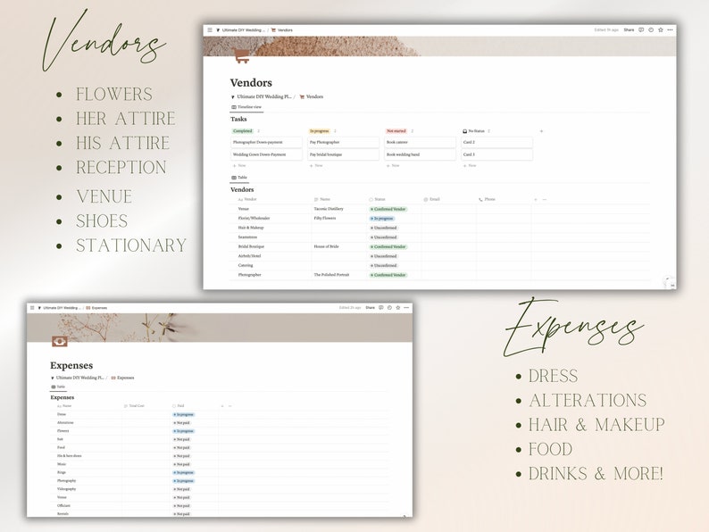 Notion Template Ultimate DIY Wedding Planner Wedding Planner Etsy