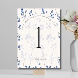 Números de mesa de boda del versículo bíblico - Descarga digital, editable, números de mesa cristiana, mesa de boda