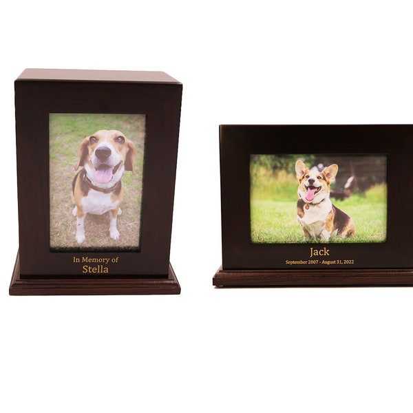 Handcrafted Walnut Wooden Framed Photo Pet Urn with Personalized Engraving