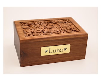 Rosewood Pet Urn- Hand Carved - Natural Finish
